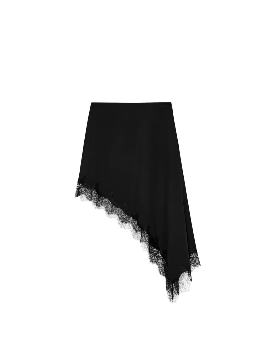 Zara Black Asymmetric Lace-Trim Skirt